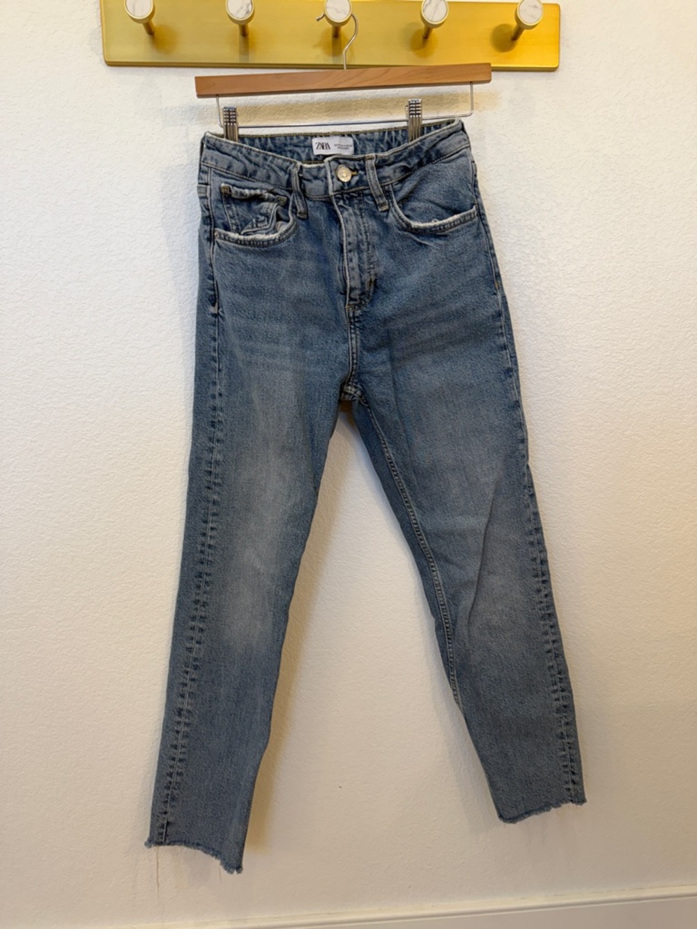 Zara Light Blue High-Rise Straight Jeans